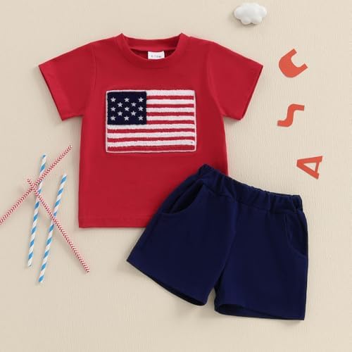 4th of July Toddler Boy Outfit Set American Flag T-Shirt Shorts