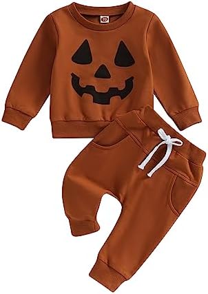 SAYOO Halloween Baby Outfit 2Pcs Pumpkin Ghost Sweatshirts Jogger Pants