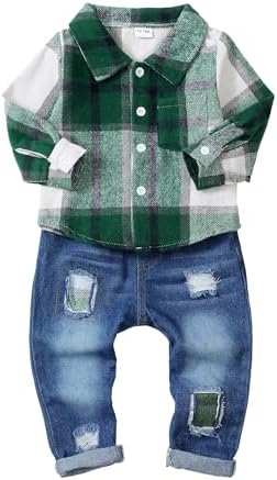 High-Quality Toddler Boys Plaid Jean Set