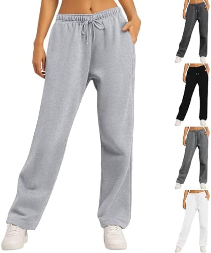 Gumipy Womens Wide-Leg Slim Fit Fleece Joggers With Pockets Drawstring
