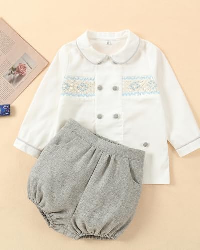 Twoflower Toddler Boy Smocked Outfit - Unique Fall Long Sleeve Shirts for Boys