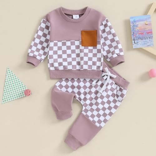 Toddler Baby Checkered Plaid Clothes Set 2Pcs