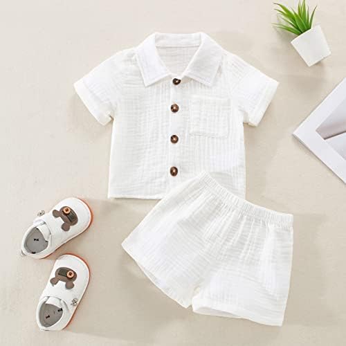 SHIBAOZI Toddler Boy Summer Outfit 2PCS Button-Down Shirt Shorts with Pockets
