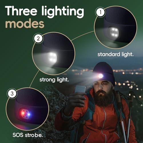 Olulse Unisex Winter Beanie with Built-in LED Light for Men Women