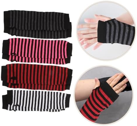 VANZACK Womens Knitted Fingerless Gloves with Striped Design