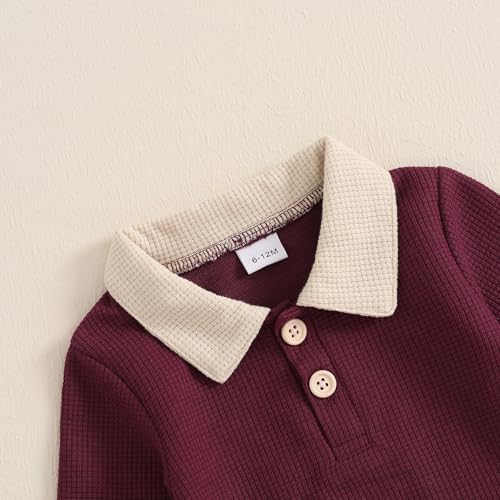 Meiweileya Toddler Essentials Waffle Knit Patchwork Polo Set