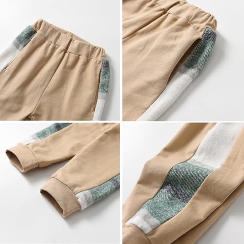 Feidoog Toddler Boys Plaid Hoodie Pants Set