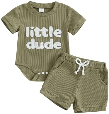 MERSARIPHY Newborn Boy Summer Waffle Knit Romper Set