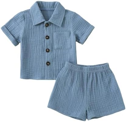 Baby Boys Clothes Set JR 100 Cotton Button Down Shirt Gauze Shorts