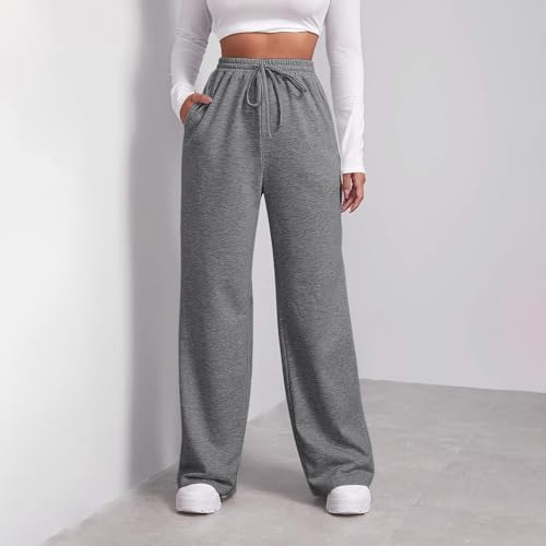 Gumipy Womens Wide-Leg Slim Fit Fleece Joggers With Pockets Drawstring