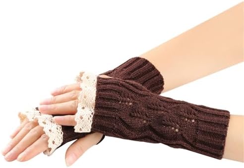 Knit Arm Warmer Womens Gloves - Splicing Lace Design Waterproof Touchscreen Ergonomic Fit