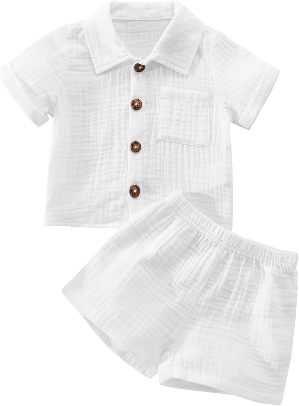 SHIBAOZI Toddler Boy Summer Outfit 2PCS Button-Down Shirt Shorts with Pockets