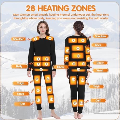 Electric Heated undergarment set for women Fleece ThermalBaselayer 28 Area Heating