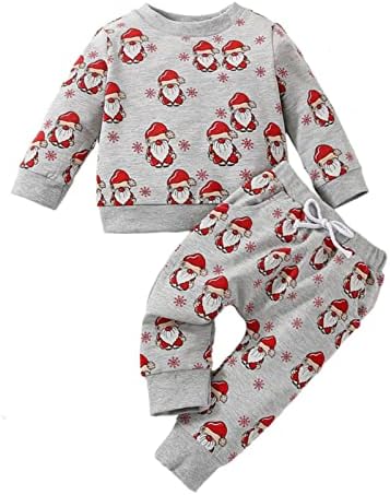 Newborn Baby Christmas Outfit Set Santa Print Cotton Blouse Pants Pullover