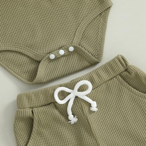 MERSARIPHY Newborn Boy Summer Waffle Knit Romper Set