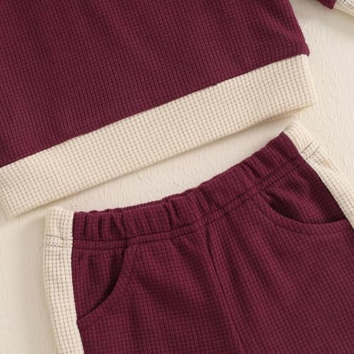 Meiweileya Toddler Essentials Waffle Knit Patchwork Polo Set