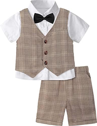 Bright Plaid Vest Toddler Outfit Gentlemans Set for Boys with Bow Tie