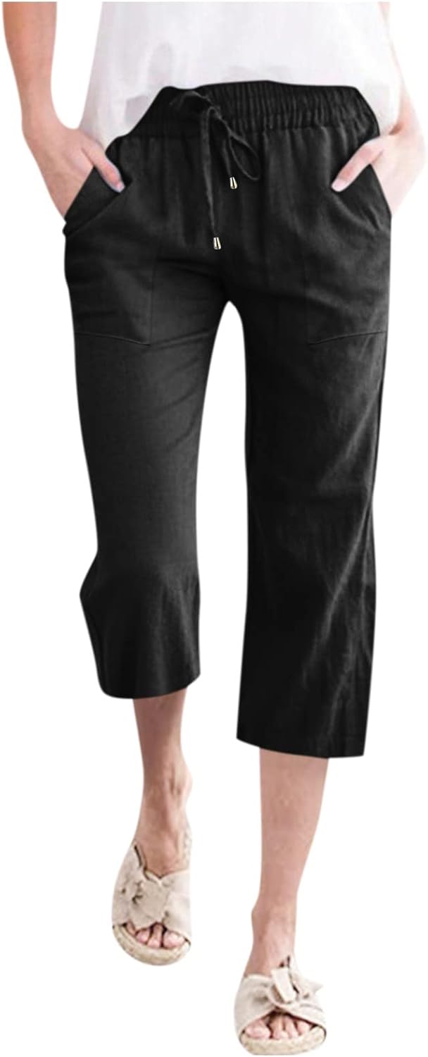 High-Waisted Flowy Wide Leg Cotton-Linen Trousers