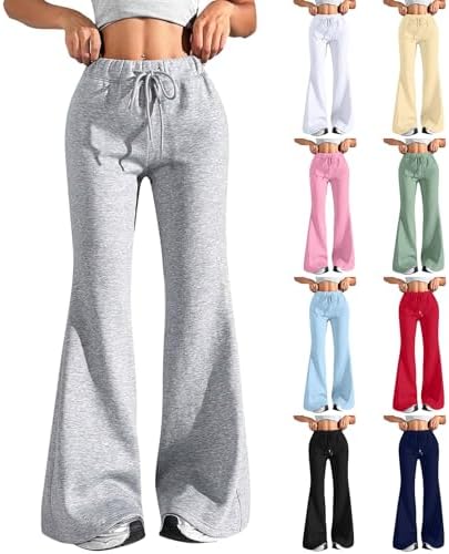 Wide Leg Flare Joggers Women - Drawstring High Waisted Cotton