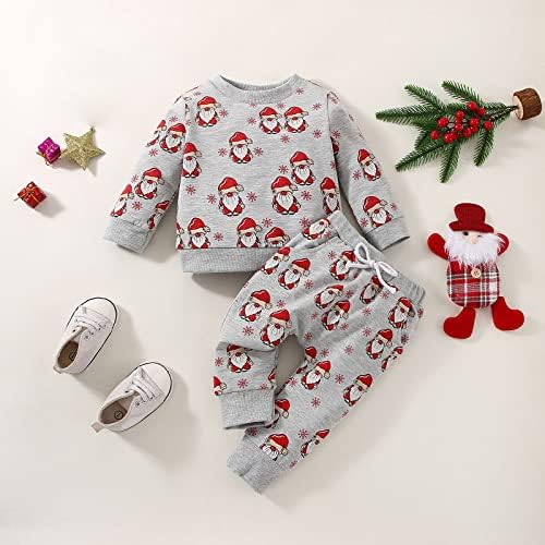 Newborn Baby Christmas Outfit Set Santa Print Cotton Blouse Pants Pullover