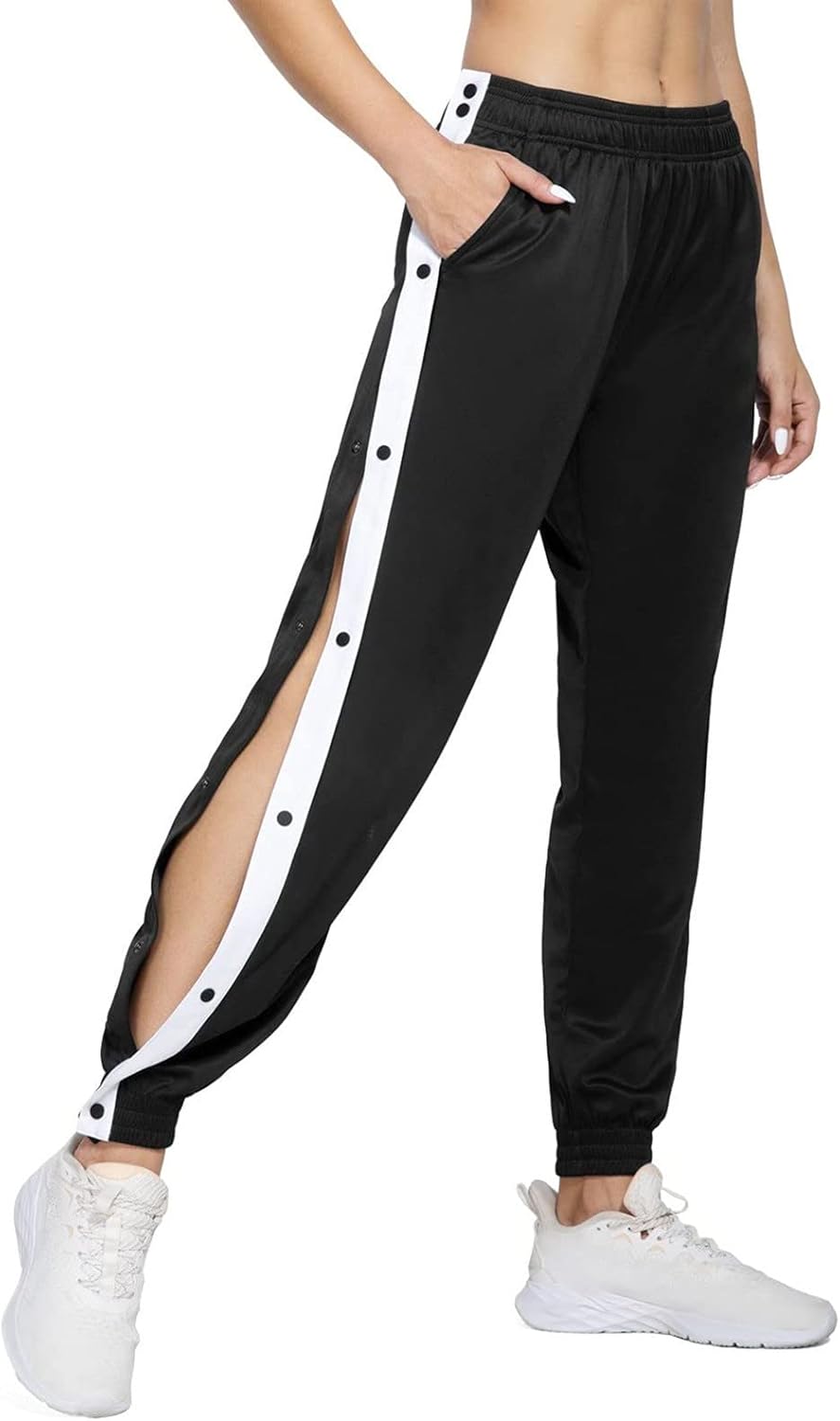 High-waisted split-side striped womens sweatpants for active