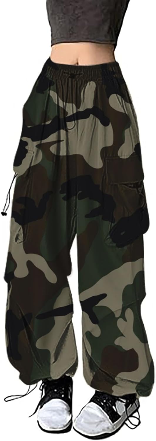 Camouflage High Waist Wide Leg Bike-Ride Summer Choice Womens Cargo Pants