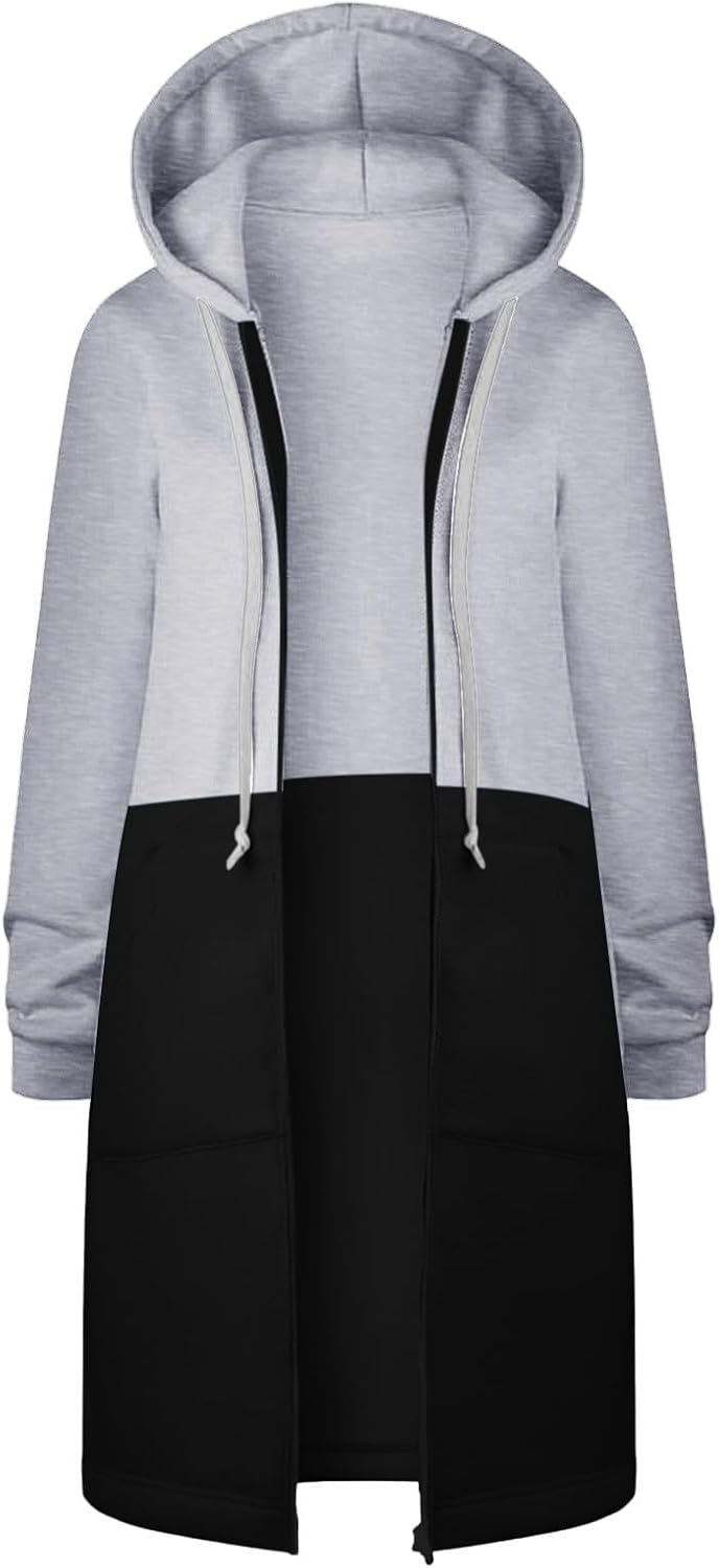 GOFULY Womens Plus Size Fleece Full Zip Knee Length Tunic Sweatshirt