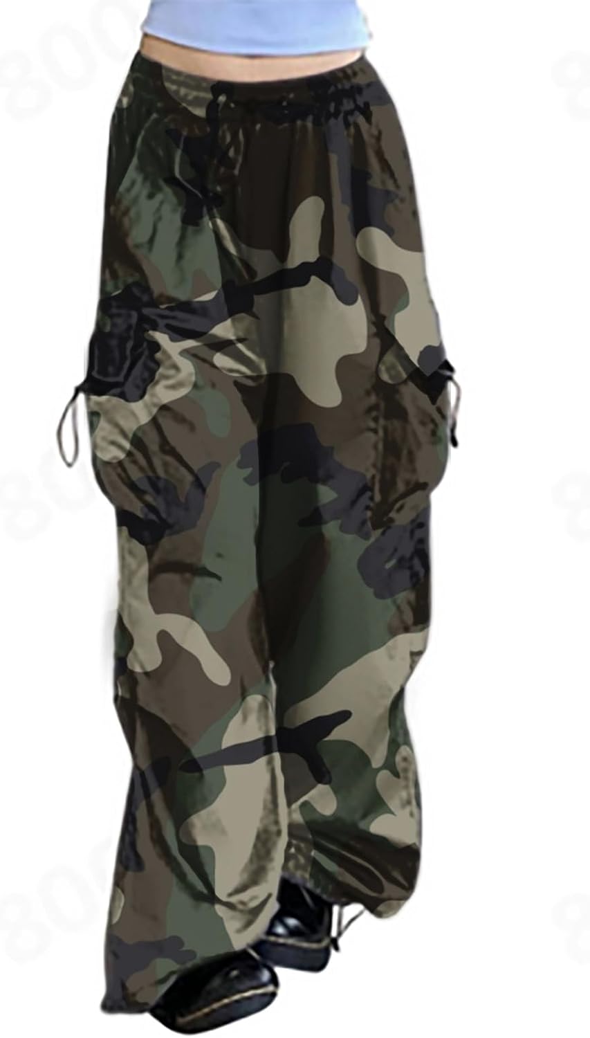 Camouflage High Waist Wide Leg Bike-Ride Summer Choice Womens Cargo Pants