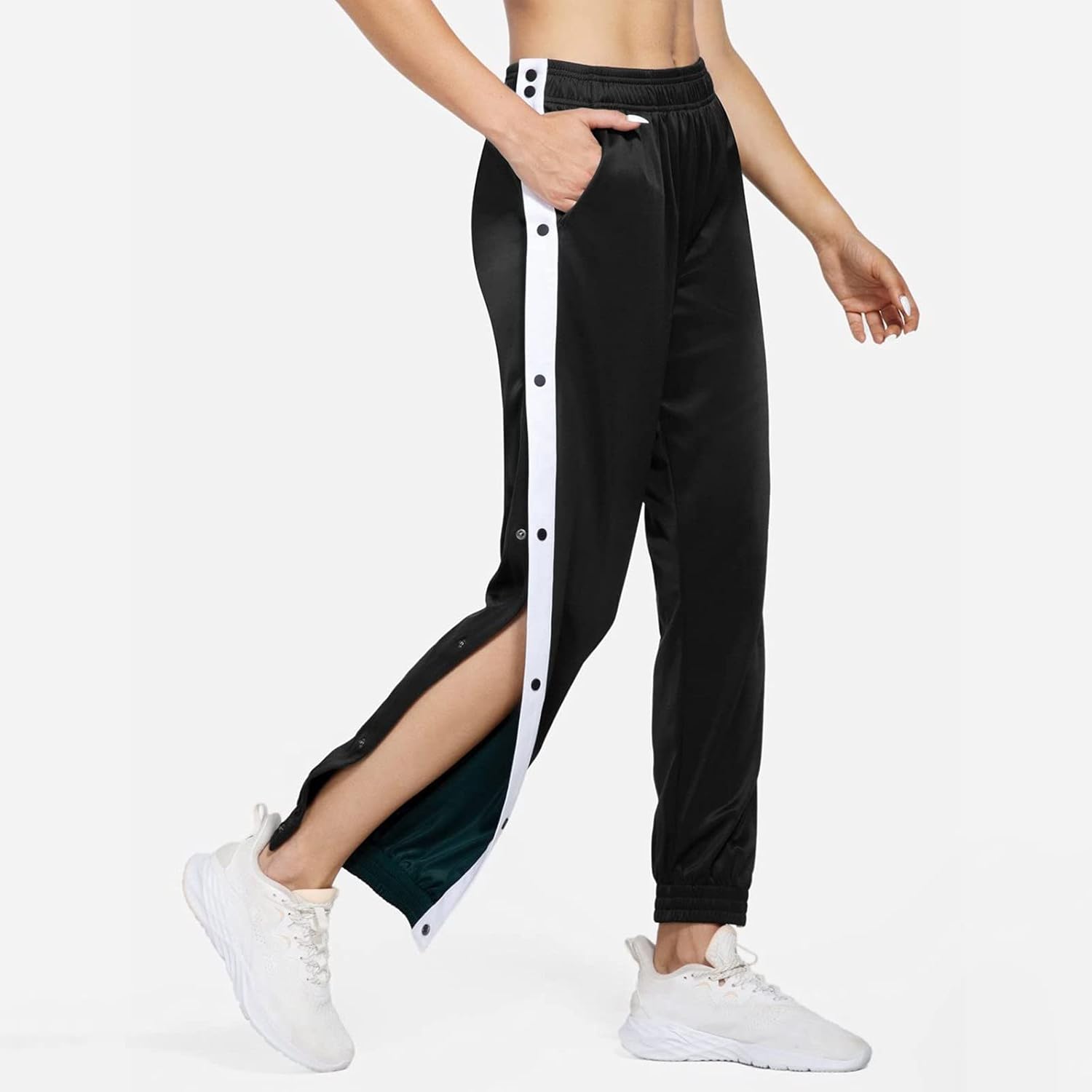 High-waisted split-side striped womens sweatpants for active