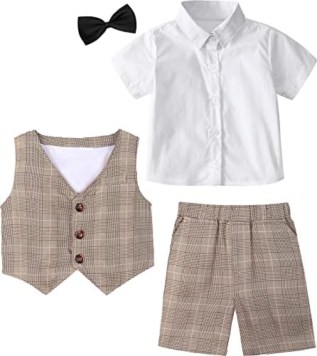 Bright Plaid Vest Toddler Outfit Gentlemans Set for Boys with Bow Tie