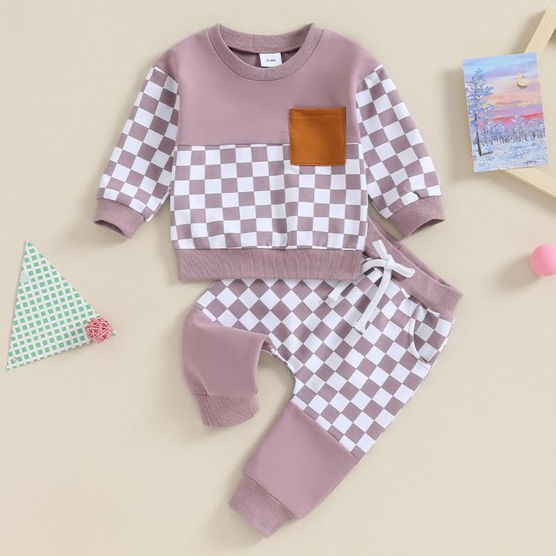 Toddler Baby Checkered Plaid Clothes Set 2Pcs