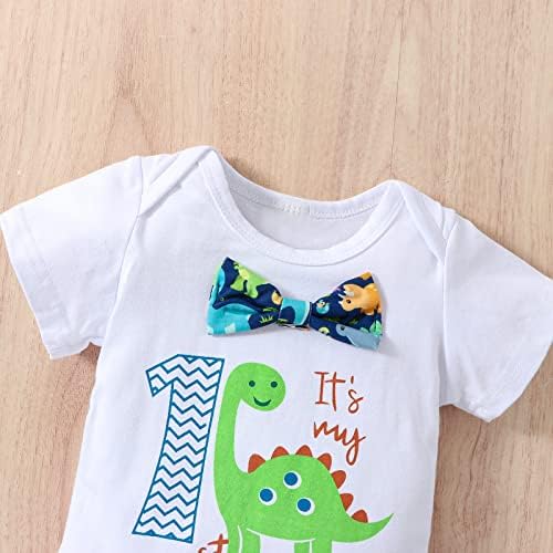 1st Birthday Baby Boys Dinosaur Romper Shorts Set