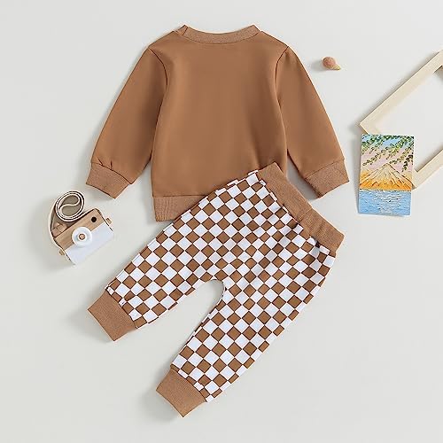 Toddler Baby Boy Plaid Sweatshirt Pant Set 2Pcs Fall Winter Outfit