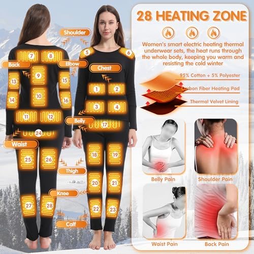Womens electric heating underwear set Fleece linner thermal top and bottom