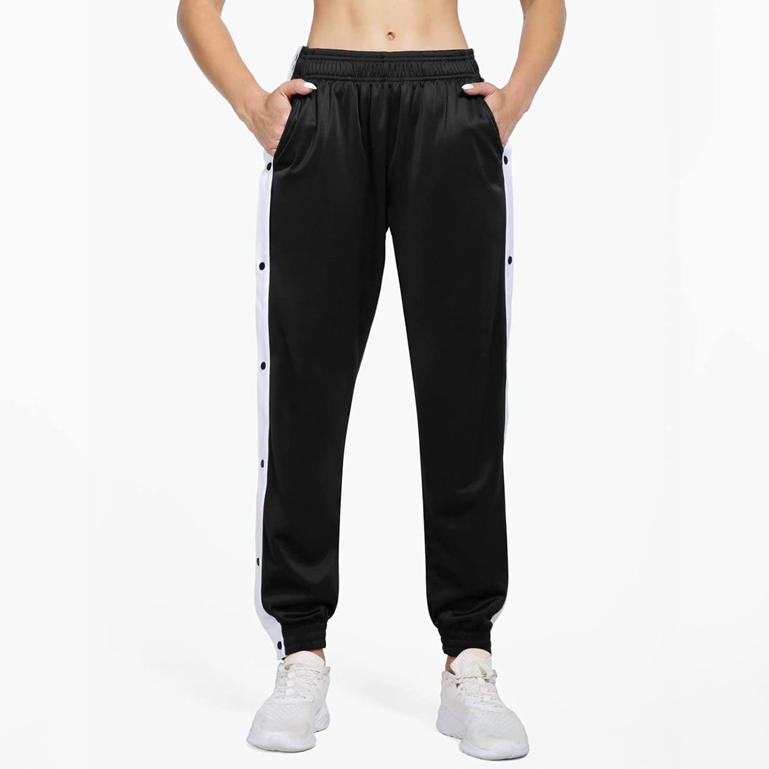 High-waisted split-side striped womens sweatpants for active