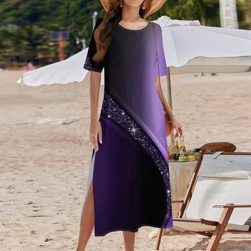 Womens Summer Maxi Tshirt Dress with Slit Hem and Floral Print 1