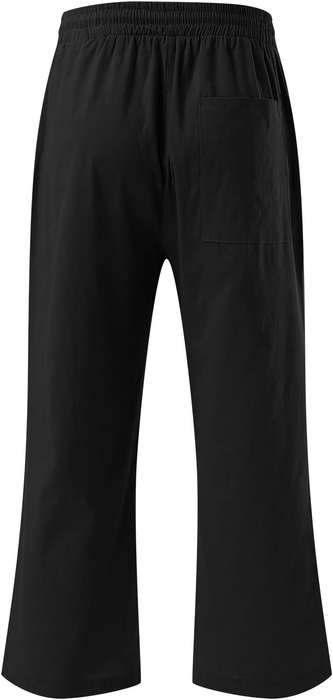 High-Waisted Flowy Wide Leg Cotton-Linen Trousers