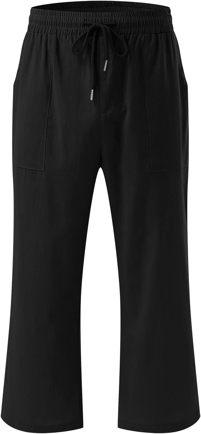 High-Waisted Flowy Wide Leg Cotton-Linen Trousers