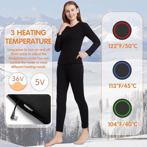 Electric Heated undergarment set for women Fleece ThermalBaselayer 28 Area Heating