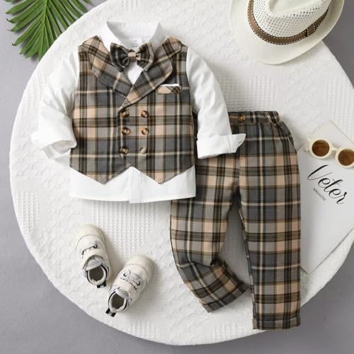 Pure Milk Toddler Boys Fake Vest Outfit Set 3 Pieces