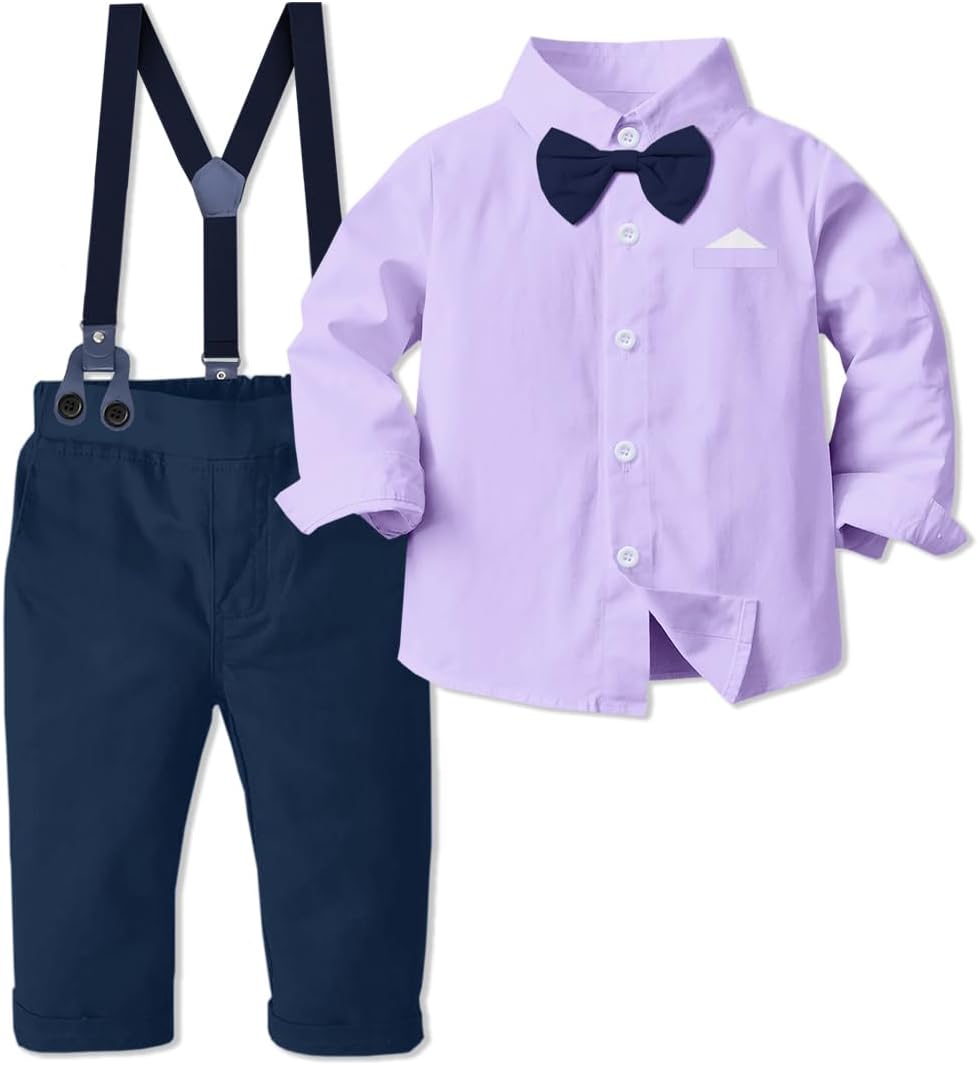 Sangtree Boys Long Sleeved Two-Piece Set With Suspenders