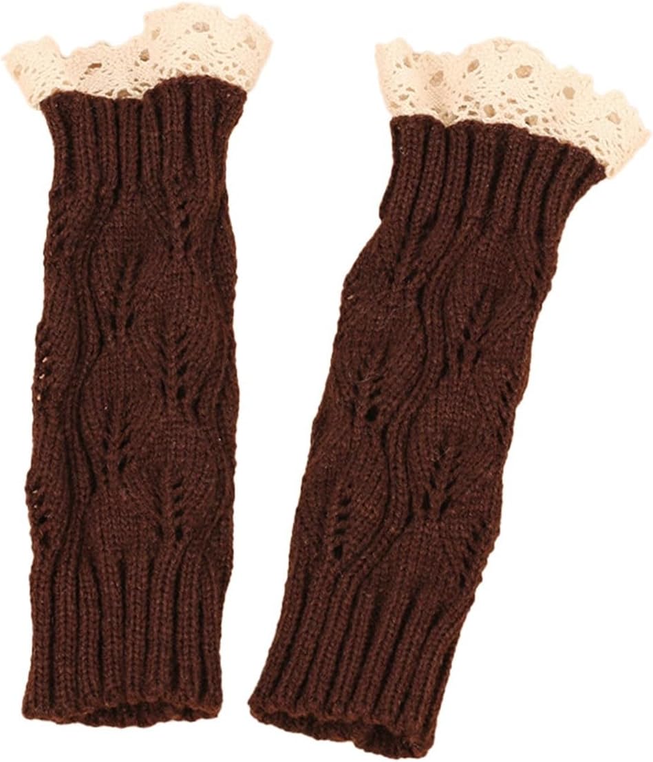 Knit Arm Warmer Womens Gloves - Splicing Lace Design Waterproof Touchscreen Ergonomic Fit