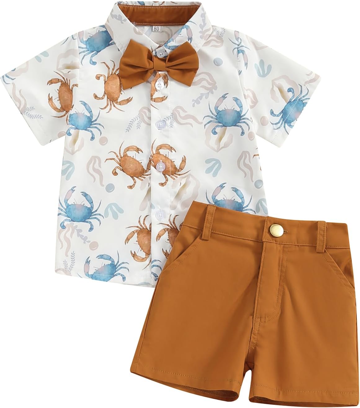 Licupiee Toddler Boys Ocean Print Shorts Set 2Pcs Crab Turtle Summer Outfits