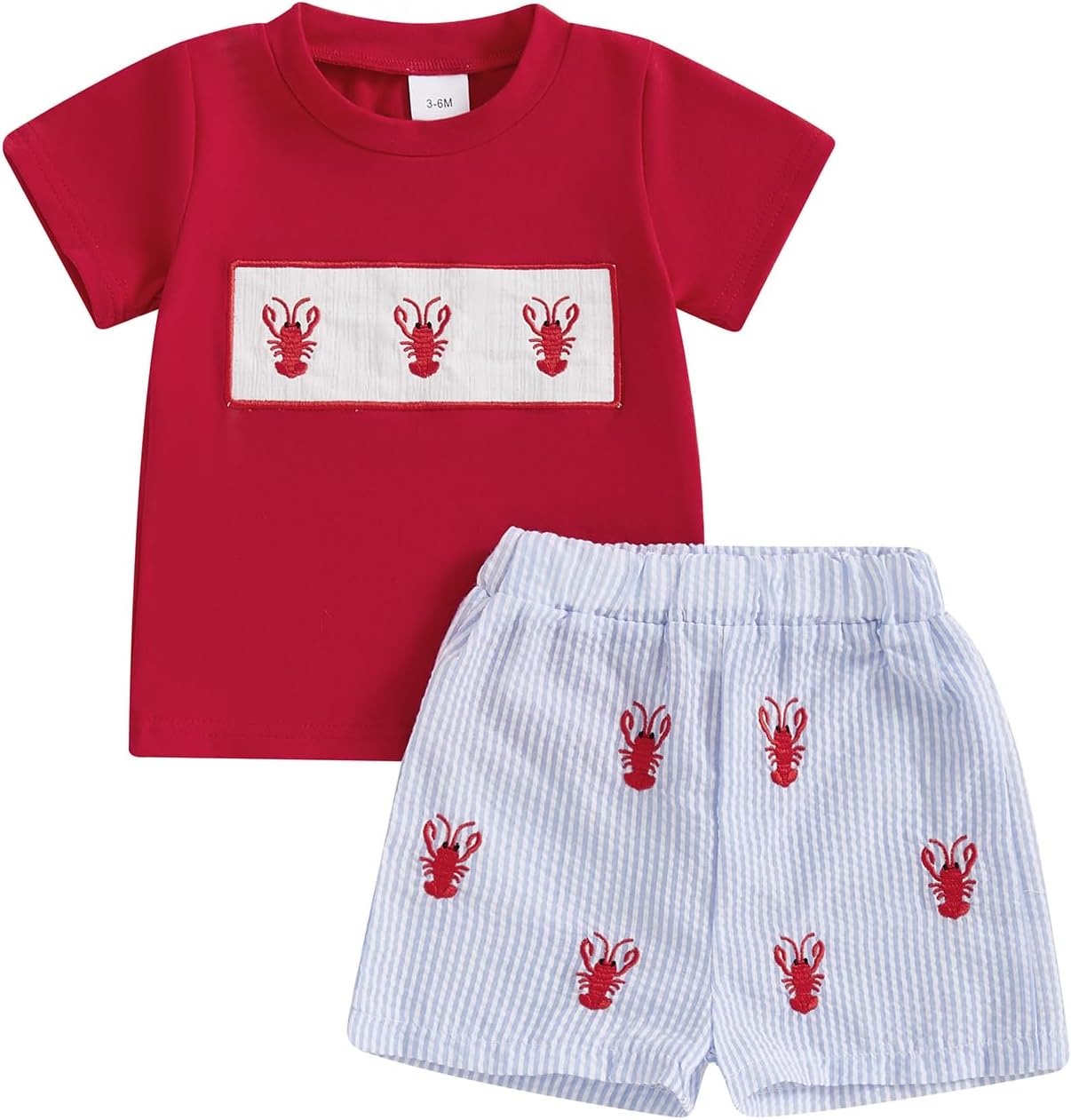 Crawfish Outfit Set Toddler Boy lobster embroidery fishing t shirt