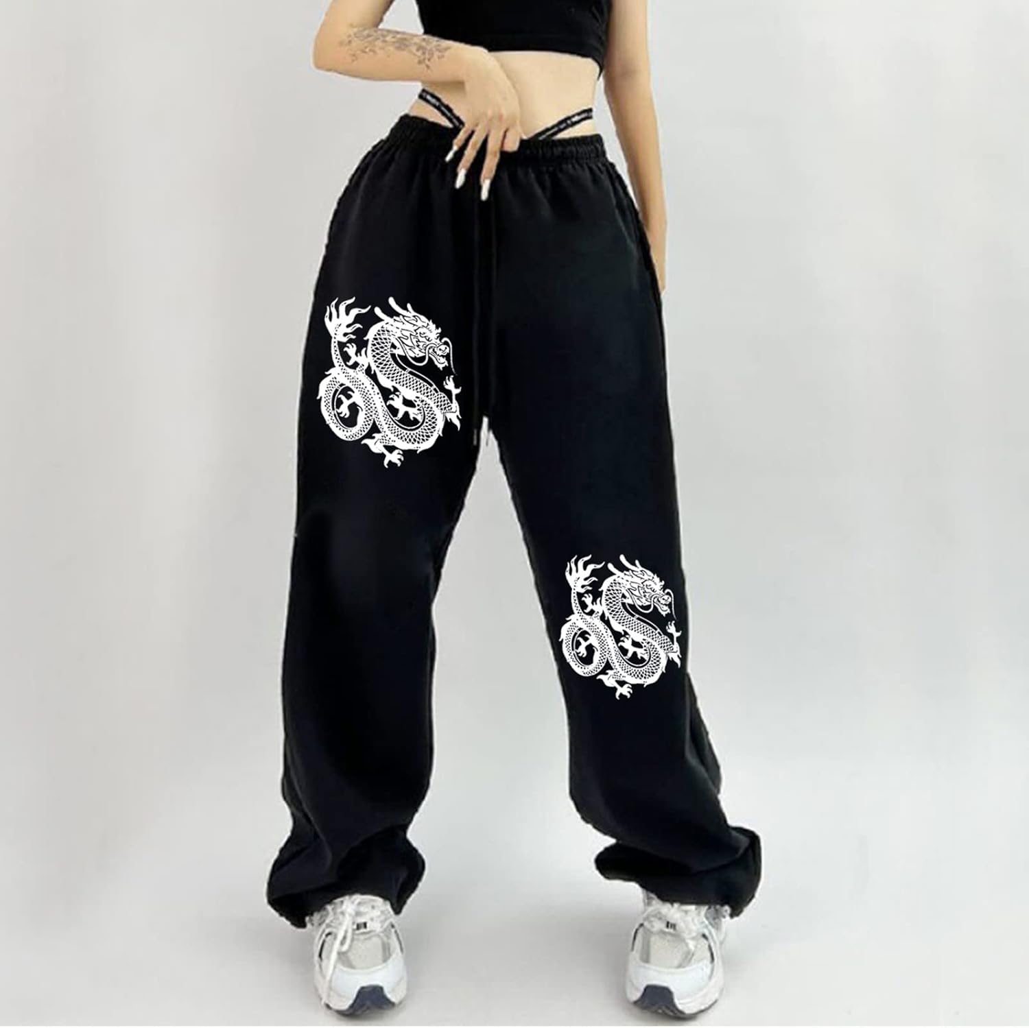 Hasta Dragon Print High Waisted Sweatpants