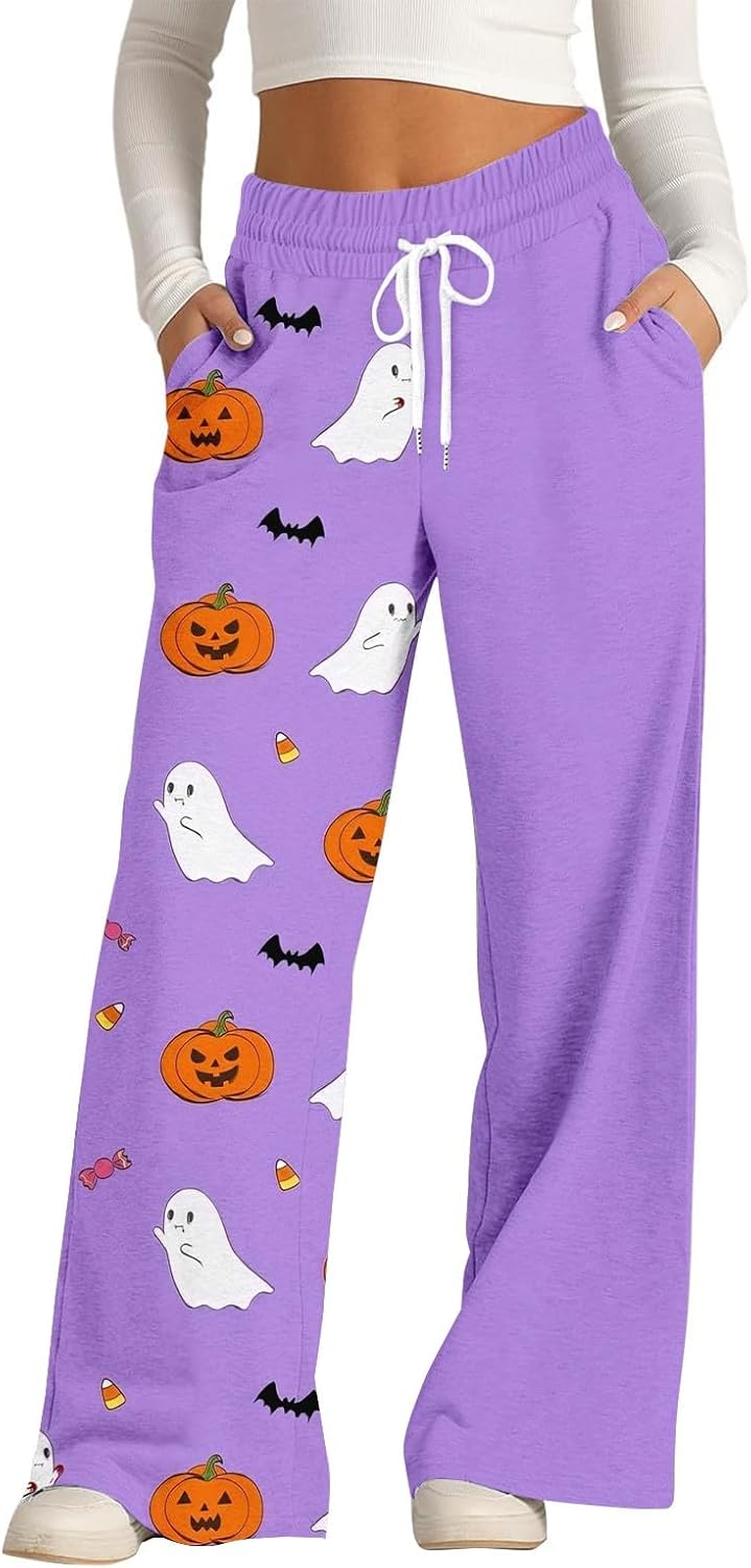 Festive Halloween Wide Leg Joggers for Women