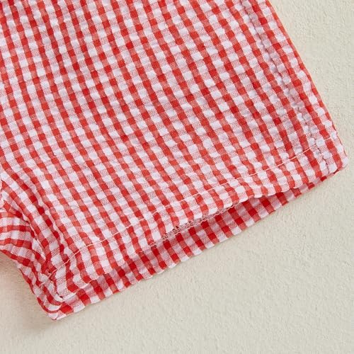 Gaono Toddler Boy Summer crab lobster embroidery t-shirt plaid shorts set