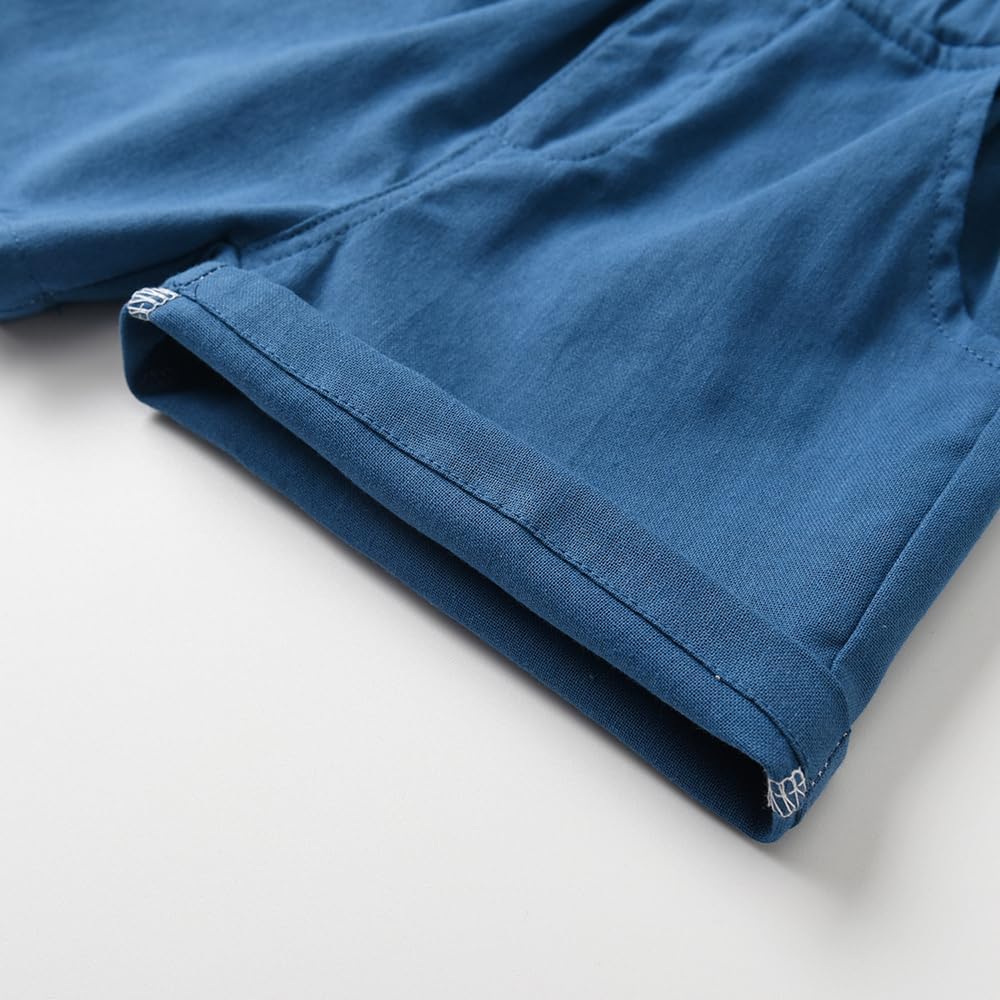Feidoog Baby Boys Cotton Linen Shorts Set