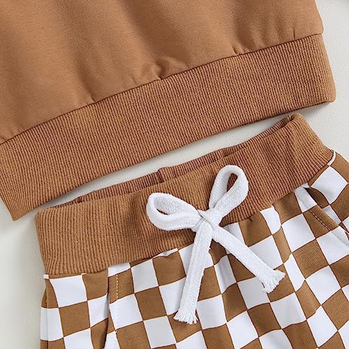 Toddler Baby Boy Plaid Sweatshirt Pant Set 2Pcs Fall Winter Outfit