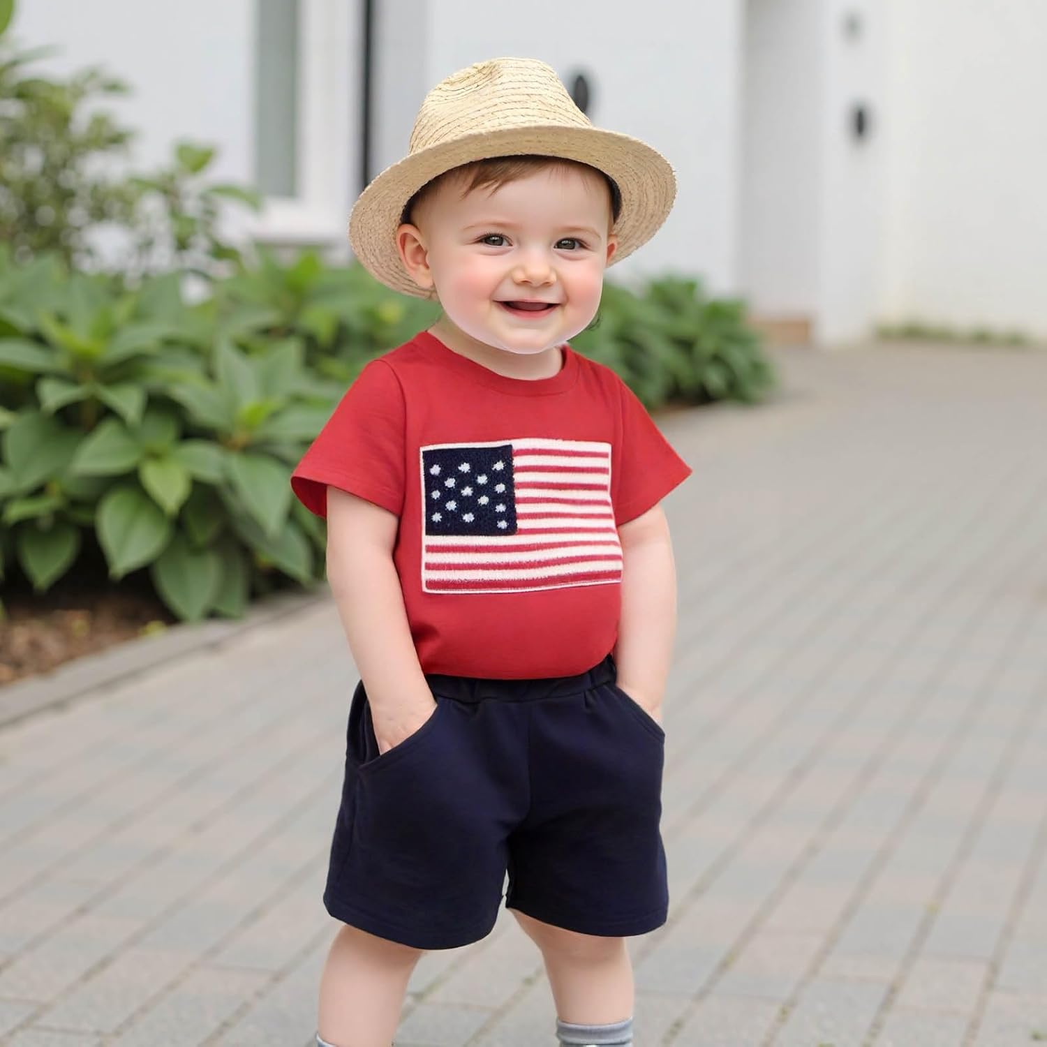 4th of July Toddler Boy Outfit Set American Flag T-Shirt Shorts